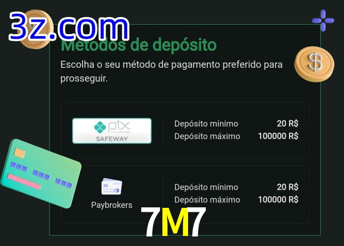 O cassino 7M7 oferece uma grande variedade de métodos de pagamento